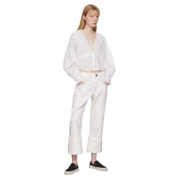 FRAME Oversized White Button Jeans - Picture 1 of 16